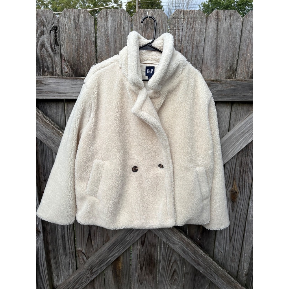Gap Sherpa Faux Fur Jacket Cream Ivory Double Breasted Teddy Coat XL GP001938